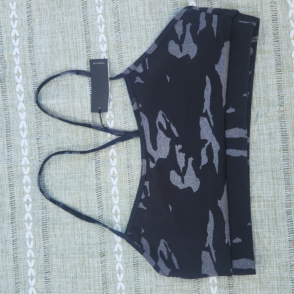 Monrow Camouflage Sports Bra - Black and Gray, XL